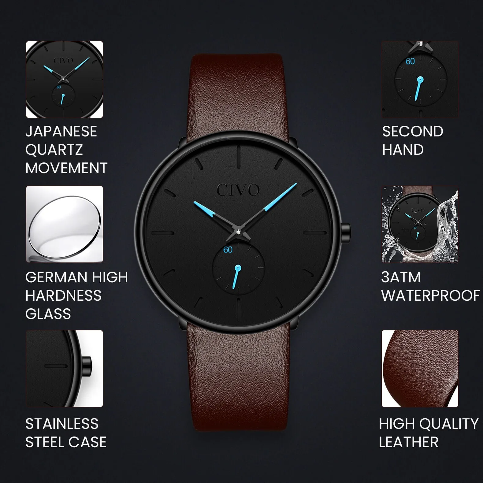 0124C | Quartz Men Watch | Leather Band