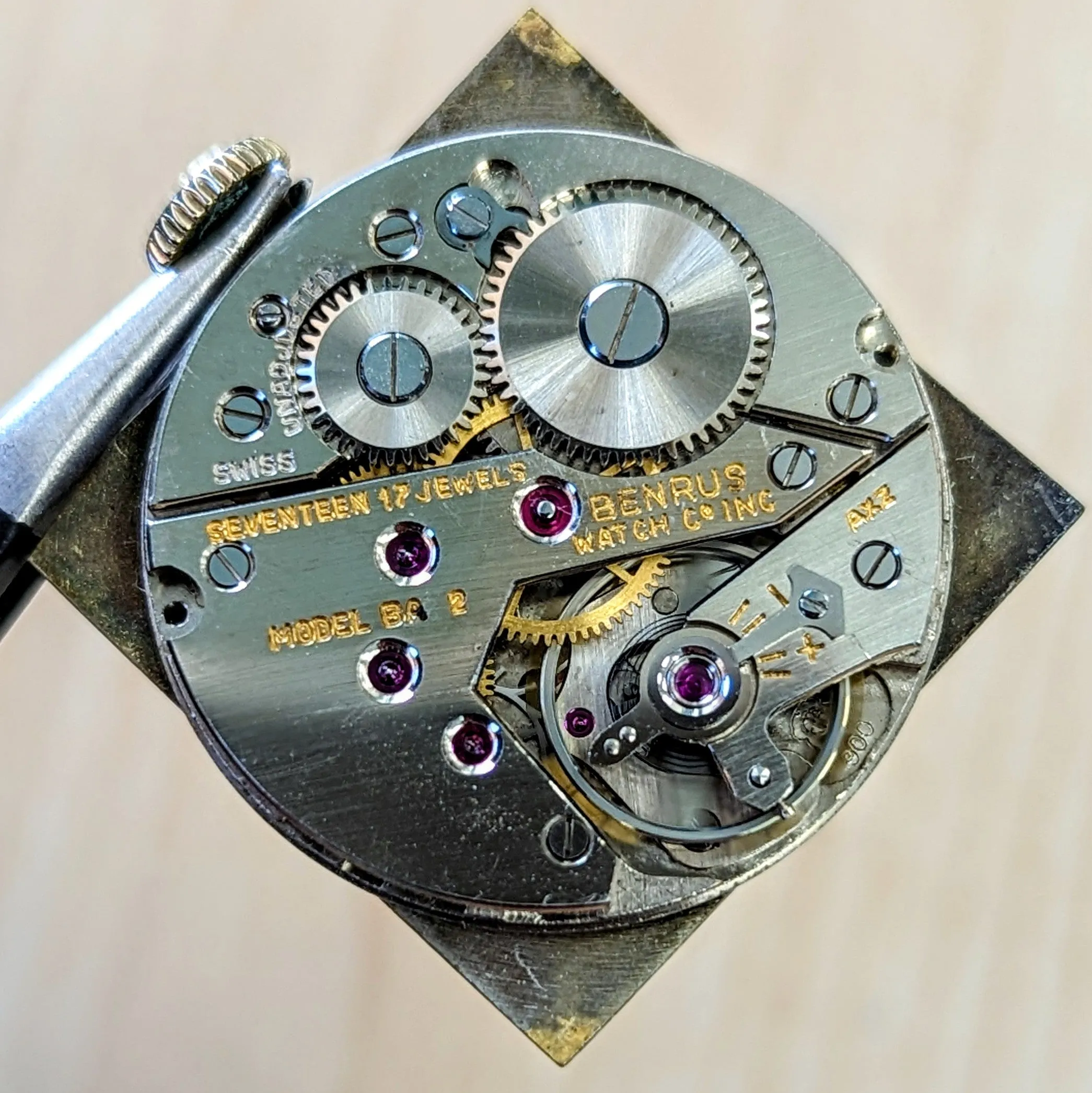 1950's BENRUS Watch 17 Jewels Model BA 2 Cal. ETA 900  Swiss Made Wristwatch