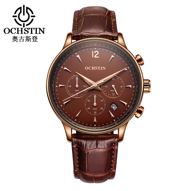 2017 Fashion OCHSTIN Men Watches Top Brand Luxury CHRONOGRAPH Function Date Leather Sport Watch Men Business Quartz Wrist Watch