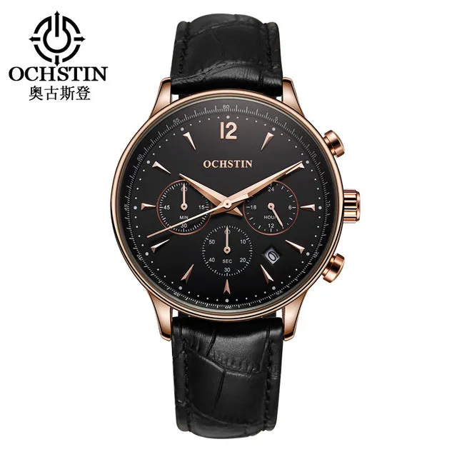 2017 Fashion OCHSTIN Men Watches Top Brand Luxury CHRONOGRAPH Function Date Leather Sport Watch Men Business Quartz Wrist Watch