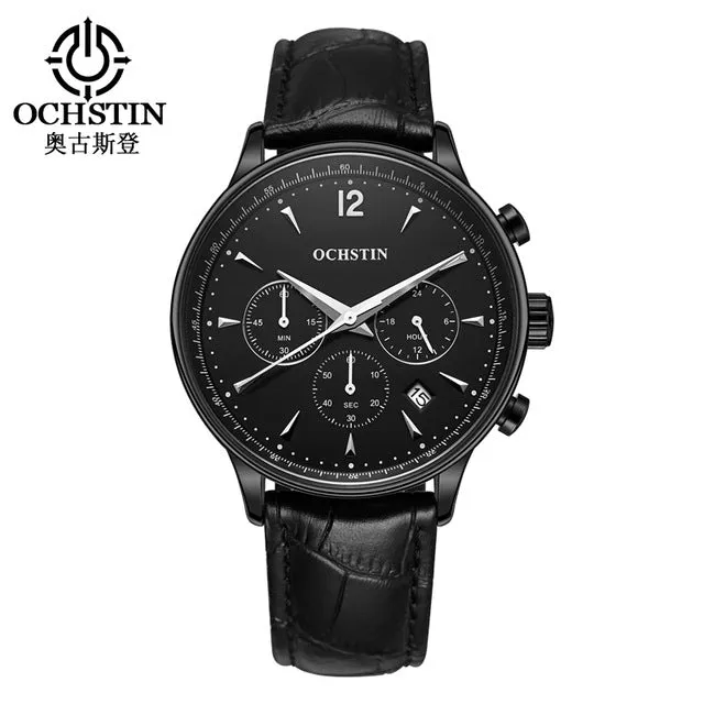 2017 Fashion OCHSTIN Men Watches Top Brand Luxury CHRONOGRAPH Function Date Leather Sport Watch Men Business Quartz Wrist Watch
