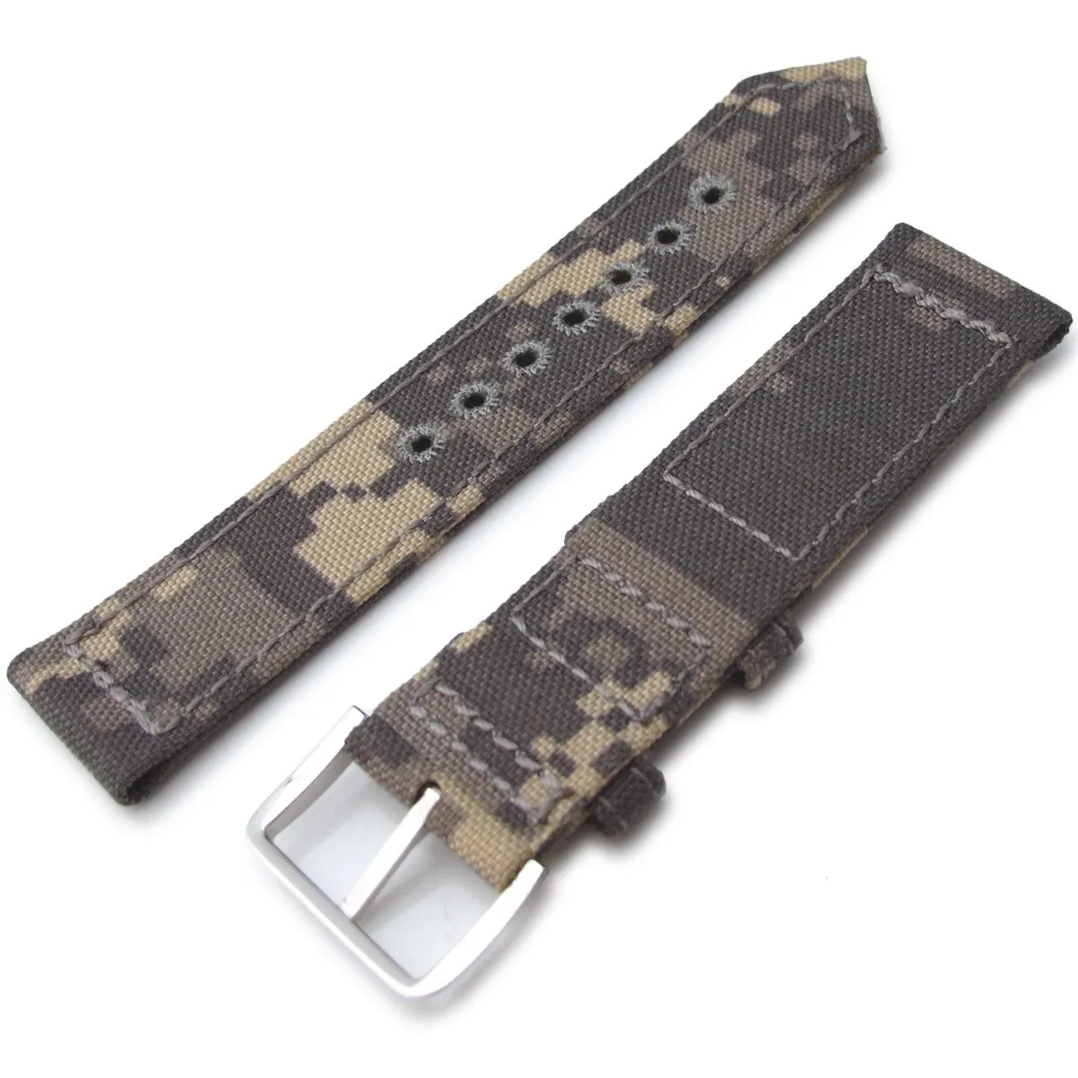 20mm, 21mm or 22mm MiLTAT WW2 2-piece Beige Camouflage Cordura 1000D Armband with lockstitch round hole, Polished