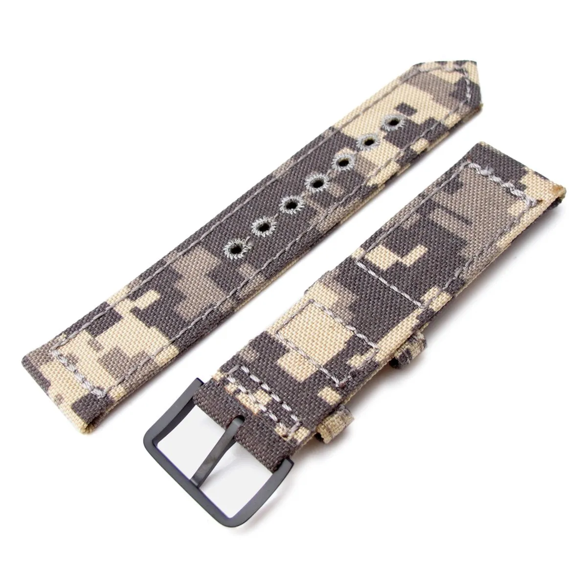 20mm, 21mm or 22mm MiLTAT WW2 2-piece Beige Camouflage Cordura 1000D Armband with lockstitch round hole, PVD Black