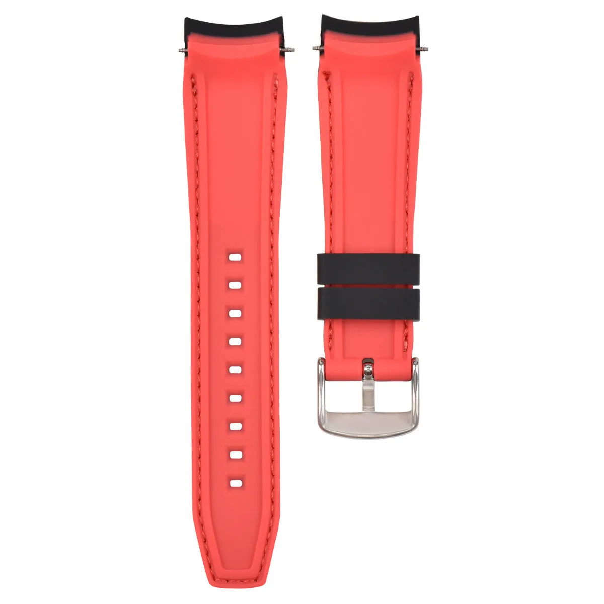 20MM CURVED RUBBER STRAP PERFORATED FOR CITIZEN ECO DRIVE WATCH BLACK RED STITCH