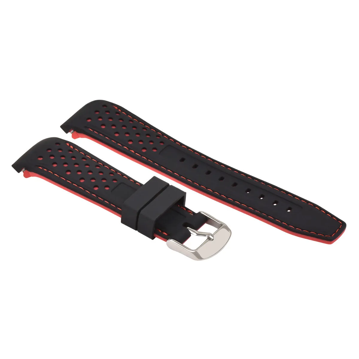 20MM CURVED RUBBER STRAP PERFORATED FOR CITIZEN ECO DRIVE WATCH BLACK RED STITCH