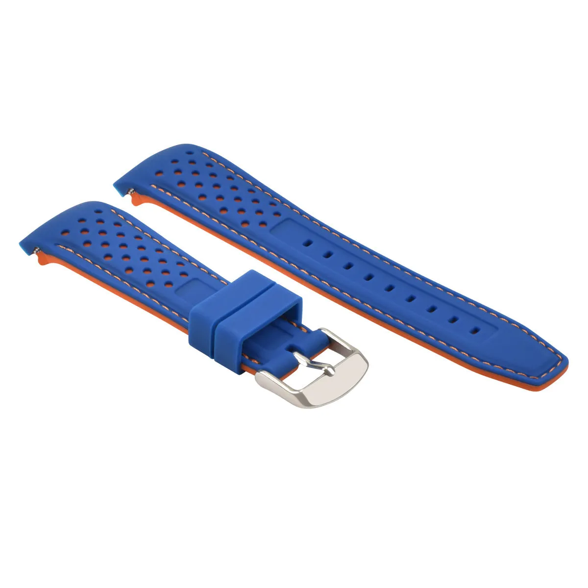 20MM CURVED RUBBER STRAP PERFORATED FOR CITIZEN ECO DRIVE WATCH BLUE WHITE STITC