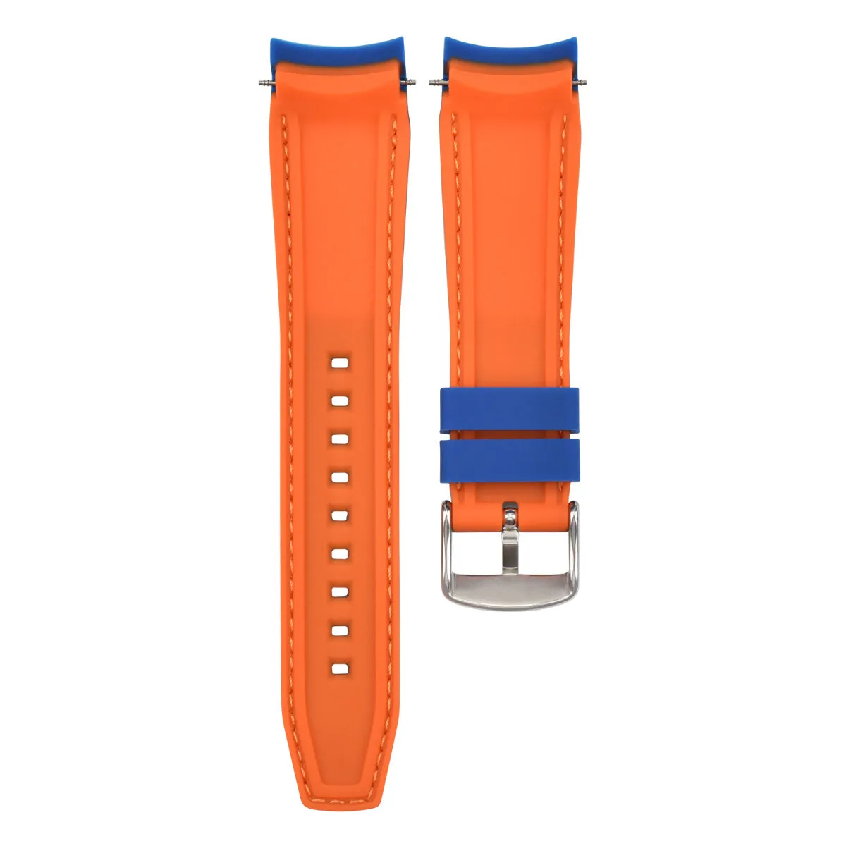 20MM CURVED RUBBER STRAP PERFORATED FOR CITIZEN ECO DRIVE WATCH BLUE WHITE STITC