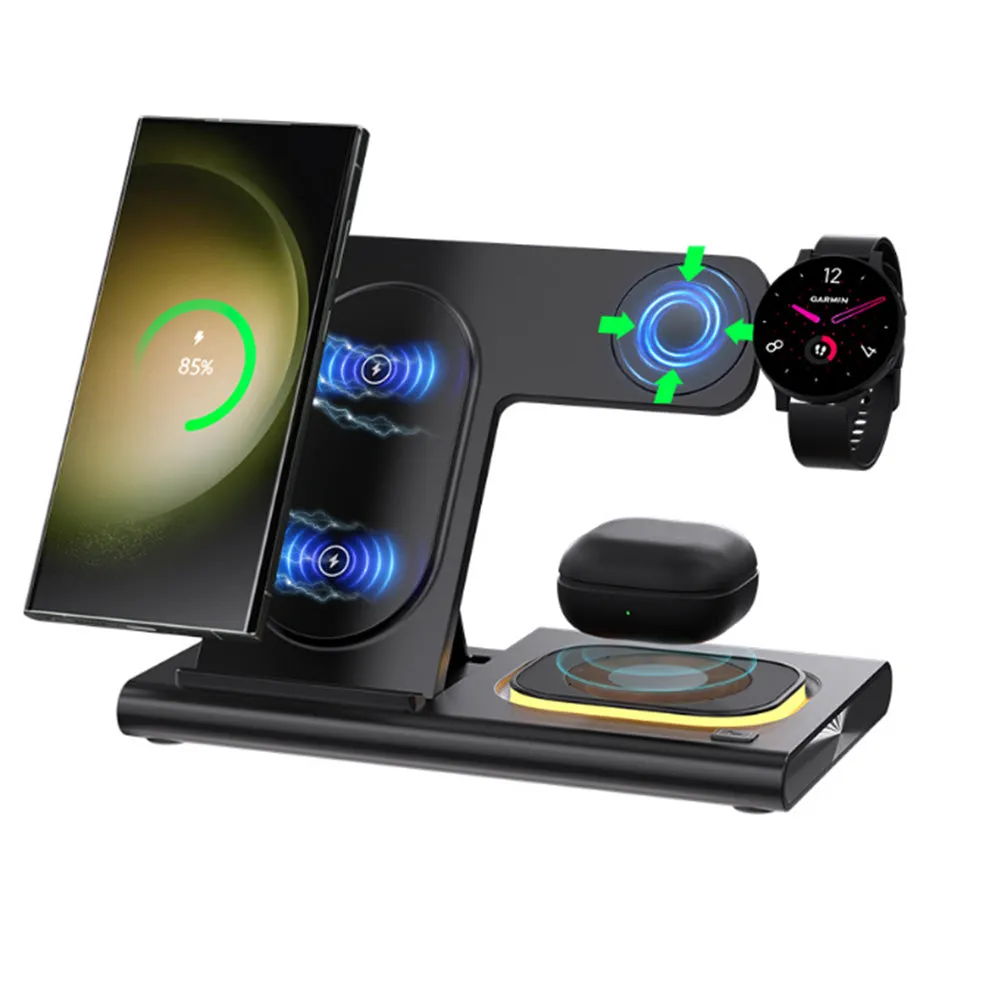 3-in-1 Wireless Charger Station Fast Charging Dock for Samsung Watch Wireless Charging Phone Headphones Black