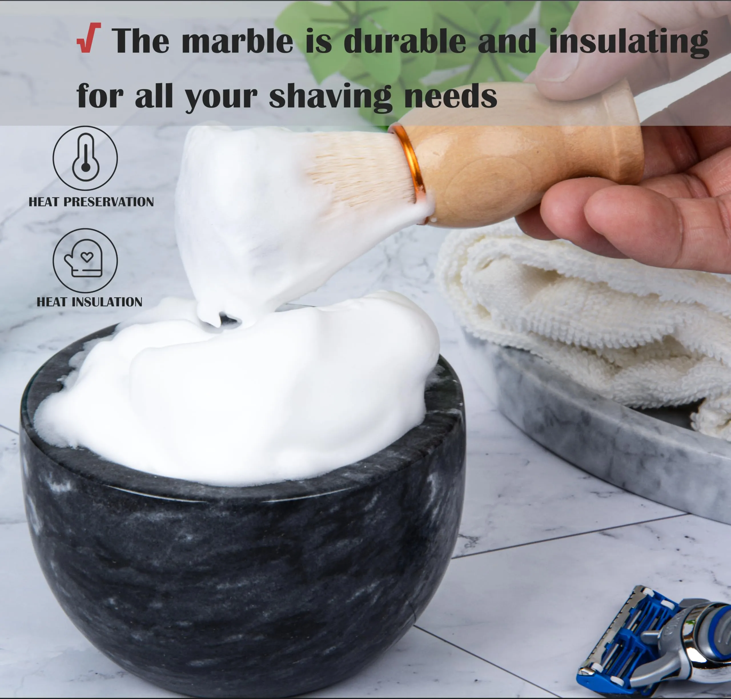 aisiming Marble Shaving Bowl for Shaving Soap & Cream, Shave Soap Cup Keep Warm Better, Produce Rich Foam Shaving Mug, Easy to Lather, Shaving Cup Gift for Men(Black Grey)