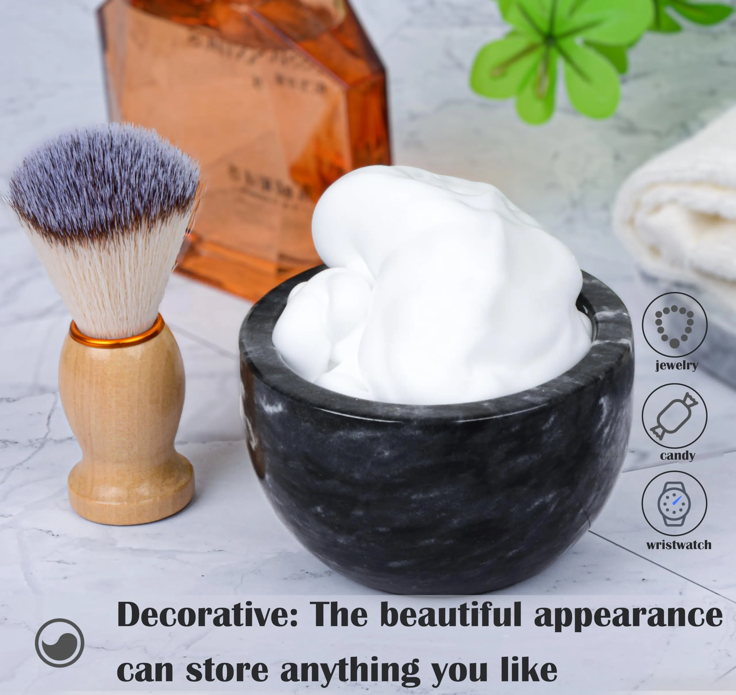 aisiming Marble Shaving Bowl for Shaving Soap & Cream, Shave Soap Cup Keep Warm Better, Produce Rich Foam Shaving Mug, Easy to Lather, Shaving Cup Gift for Men(Black Grey)