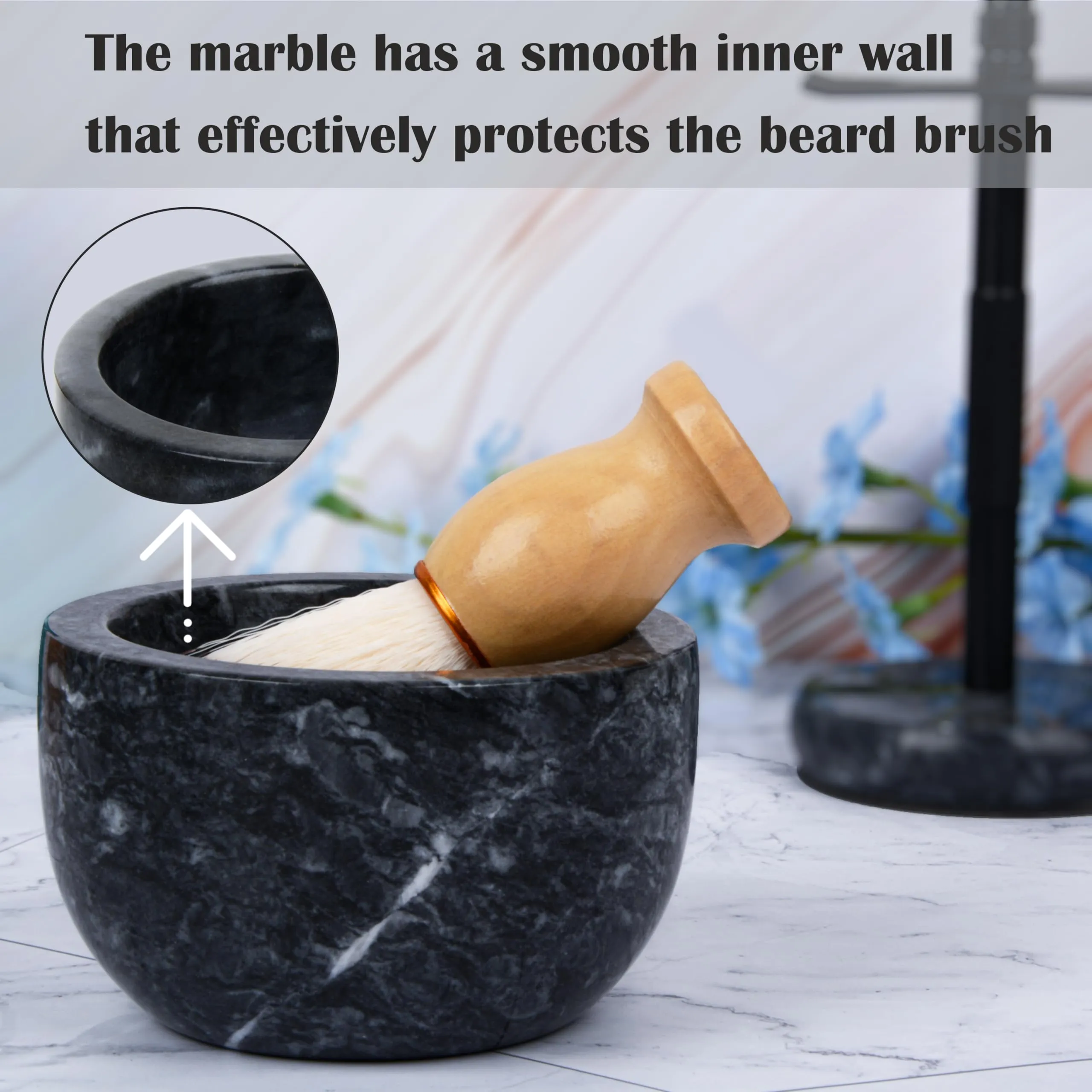 aisiming Marble Shaving Bowl for Shaving Soap & Cream, Shave Soap Cup Keep Warm Better, Produce Rich Foam Shaving Mug, Easy to Lather, Shaving Cup Gift for Men(Black Grey)
