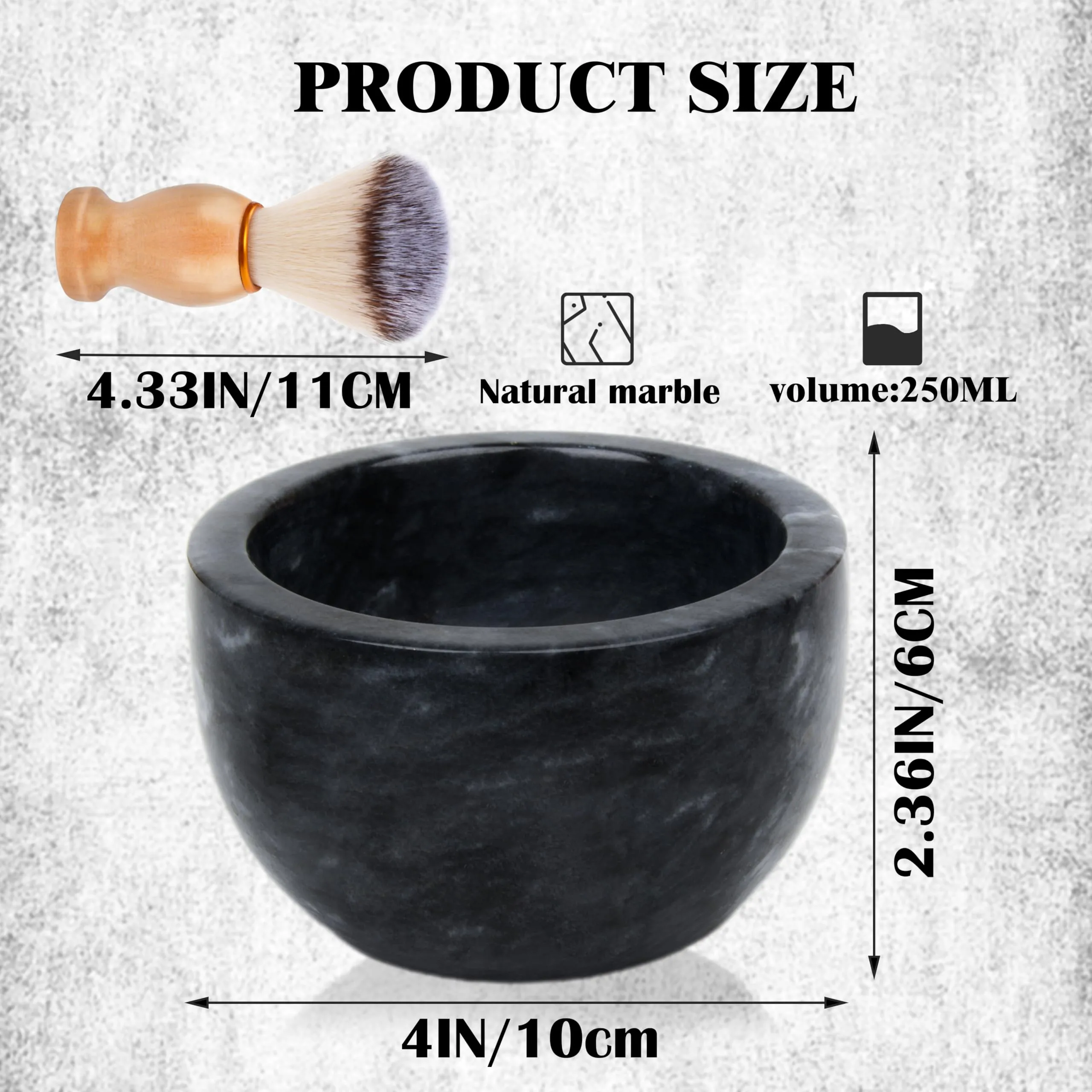 aisiming Marble Shaving Bowl for Shaving Soap & Cream, Shave Soap Cup Keep Warm Better, Produce Rich Foam Shaving Mug, Easy to Lather, Shaving Cup Gift for Men(Black Grey)
