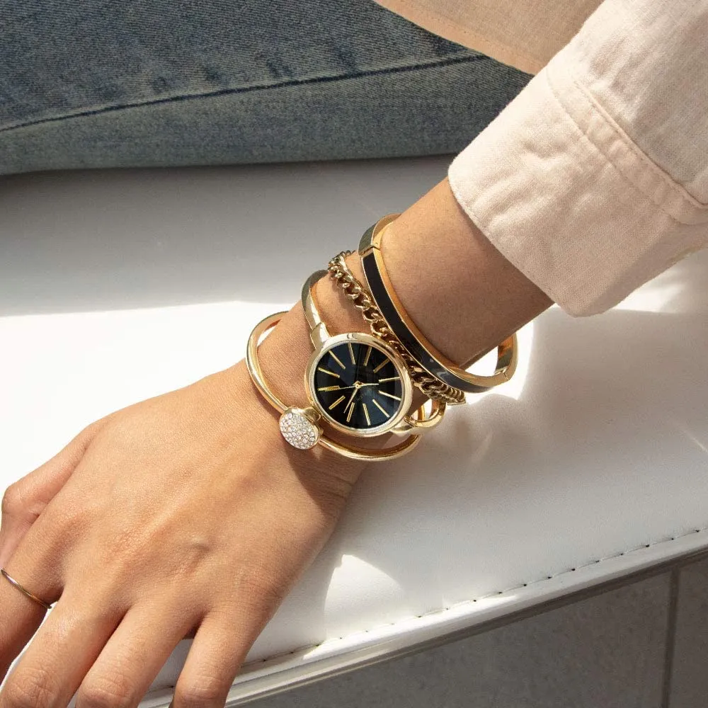 Anne Klein AK/1470GBST Bangle Watch and Bracelet Set