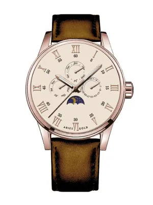 Aries Gold Multifunction Leather Strap G 7019 RG-BEI Watch
