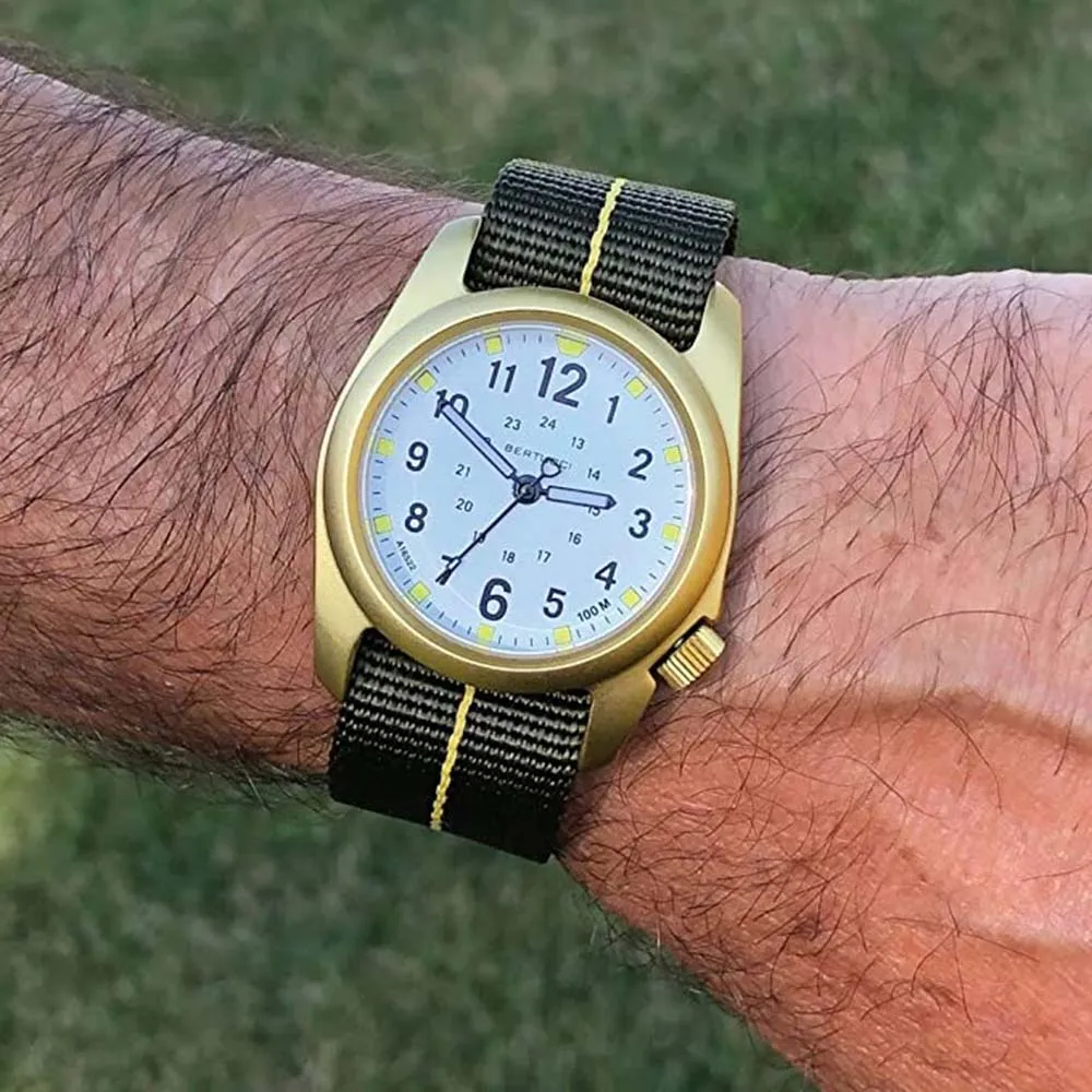 Bertucci A-2A Golden Field Unisex White Dial Green Stripe Nylon Band Japanese Quartz Watch - 16301