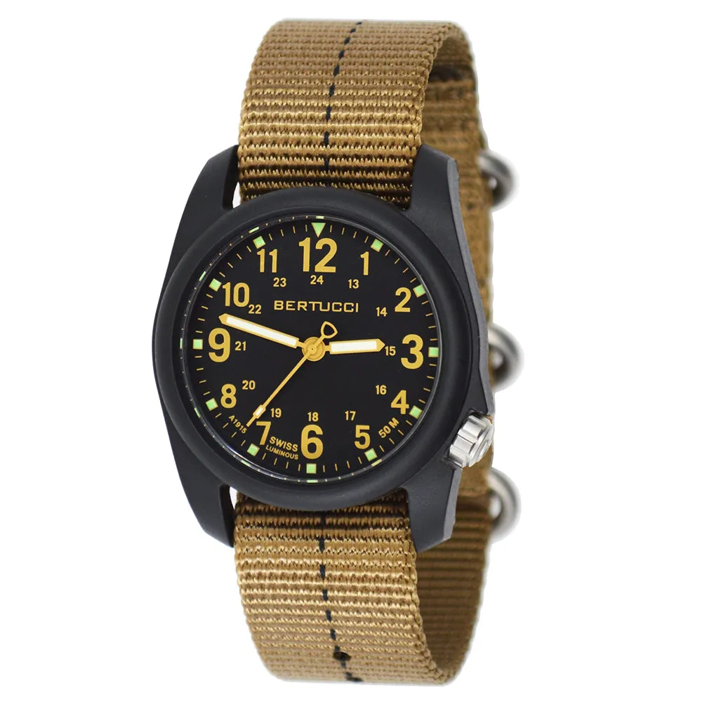 Bertucci Mens DX3 Field Resin Dash-Striped Drab Nylon Strap Black Dial Watch - 11041