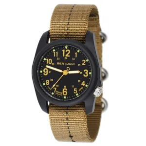 Bertucci Mens DX3 Field Resin Dash-Striped Drab Nylon Strap Black Dial Watch - 11041