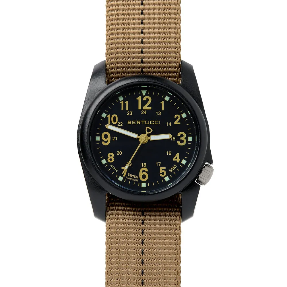 Bertucci Mens DX3 Field Resin Dash-Striped Drab Nylon Strap Black Dial Watch - 11041