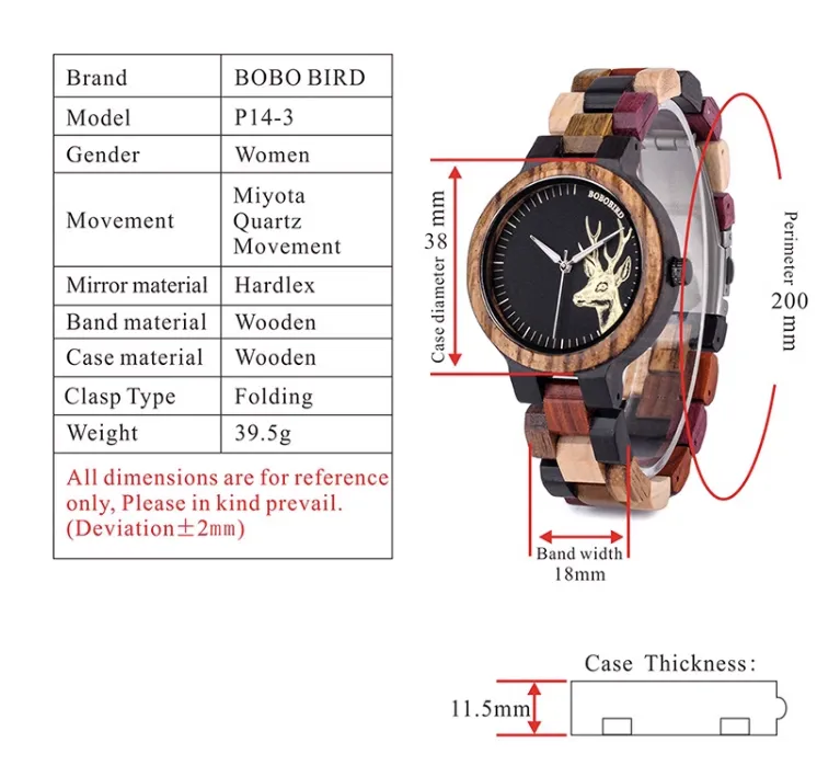 BOBO BIRD 520 HANDMADE WOODEN UNISEX WATCH IN MULTI COLOR