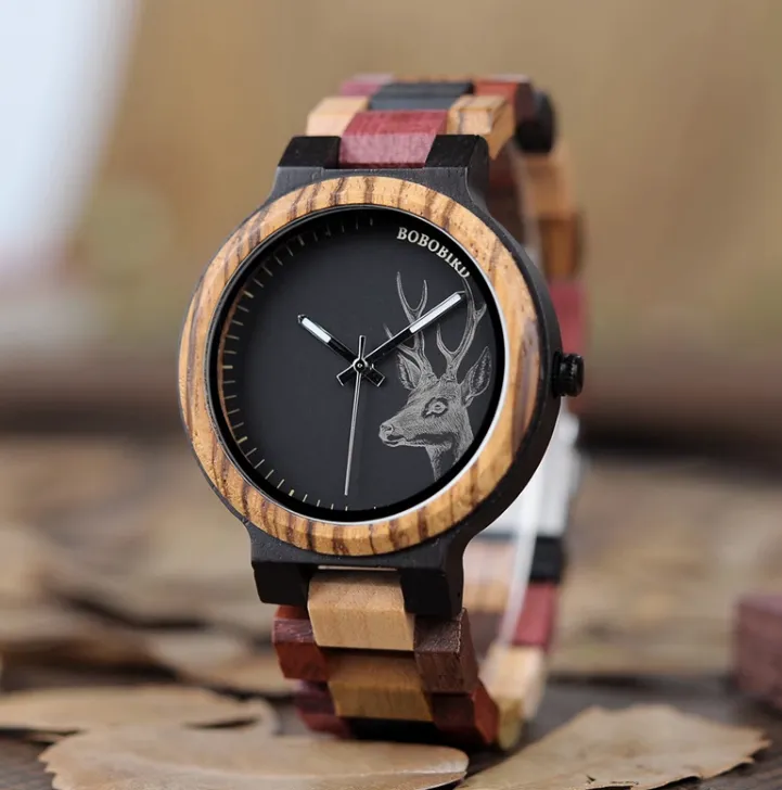 BOBO BIRD 520 HANDMADE WOODEN UNISEX WATCH IN MULTI COLOR