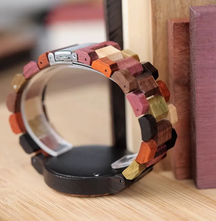 BOBO BIRD 520 HANDMADE WOODEN UNISEX WATCH IN MULTI COLOR
