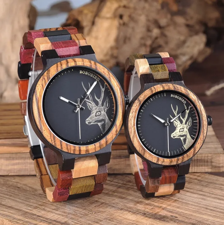 BOBO BIRD 520 HANDMADE WOODEN UNISEX WATCH IN MULTI COLOR