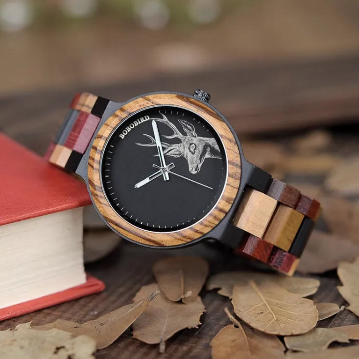 BOBO BIRD 520 HANDMADE WOODEN UNISEX WATCH IN MULTI COLOR