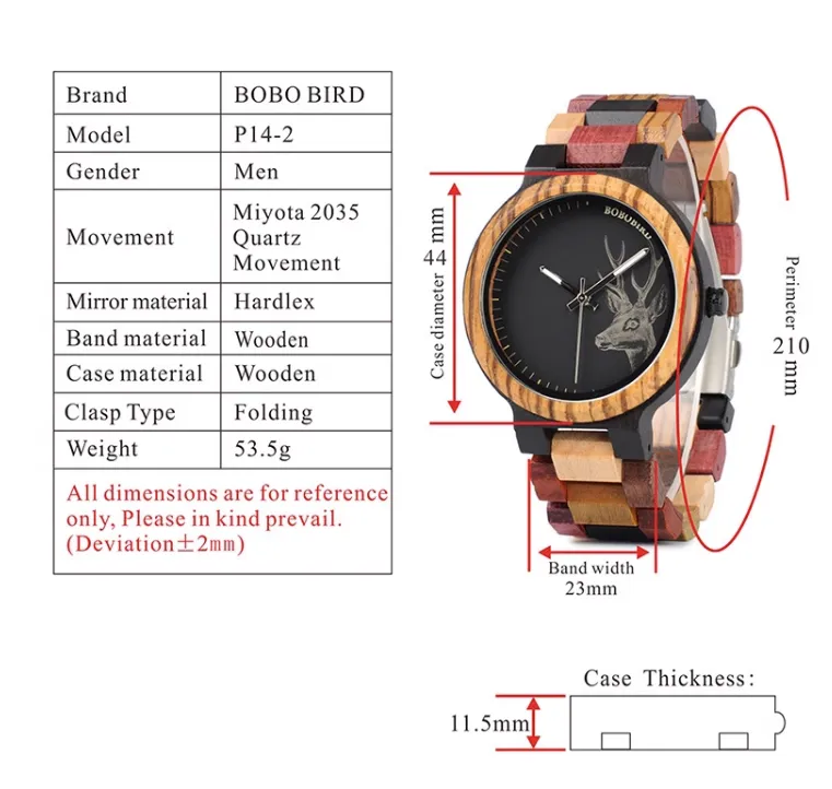 BOBO BIRD 520 HANDMADE WOODEN UNISEX WATCH IN MULTI COLOR
