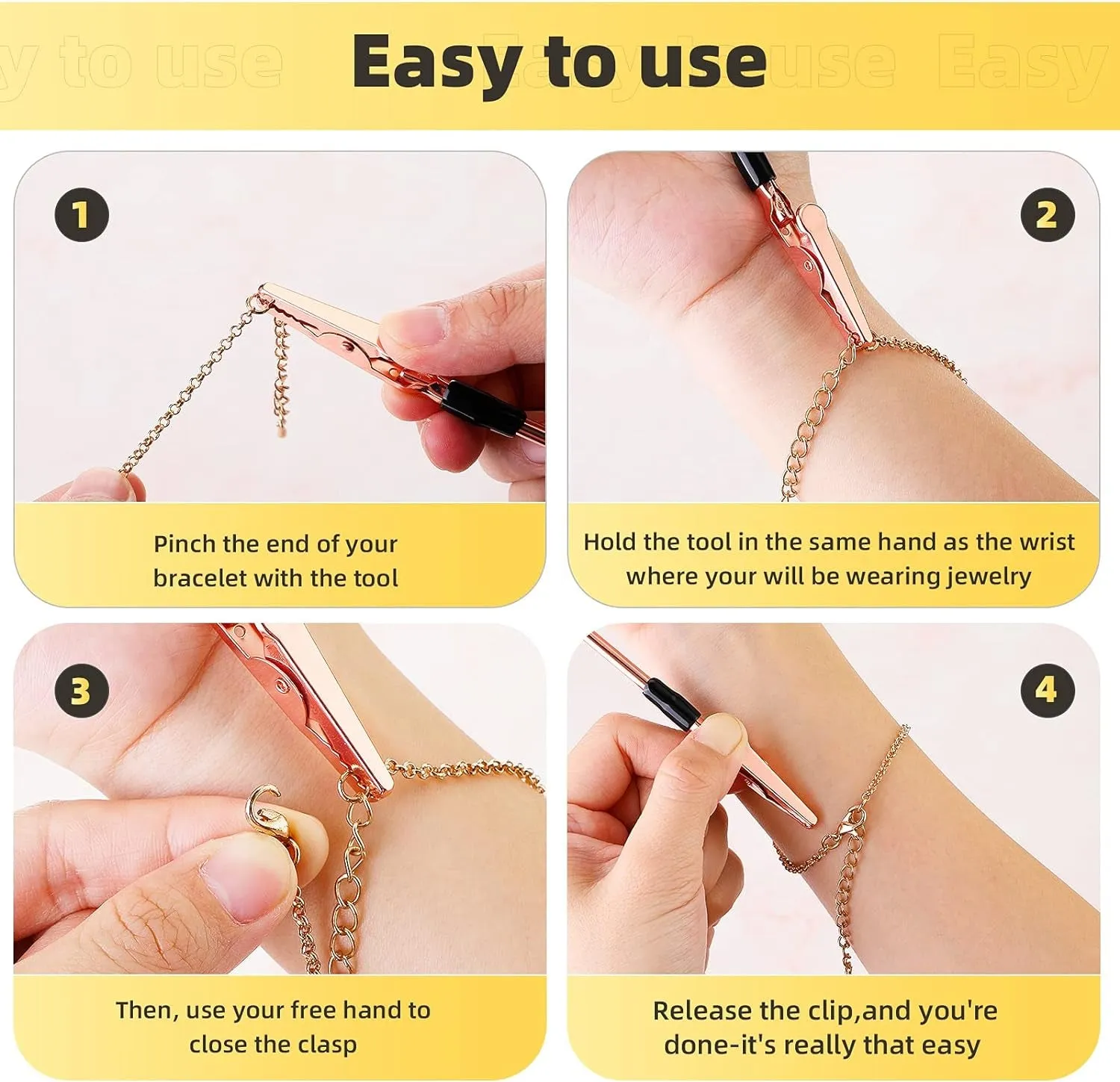 Bracelet Tool Jewelry Helper Hand Bracelet Helpers Fastening and Hooking Equipment for Jewelry Bracelet Necklace Watch Clasps Zipper Valentine'S Gift 6.1 Inch, Gold Silver and Rose Gold (6 Pieces)