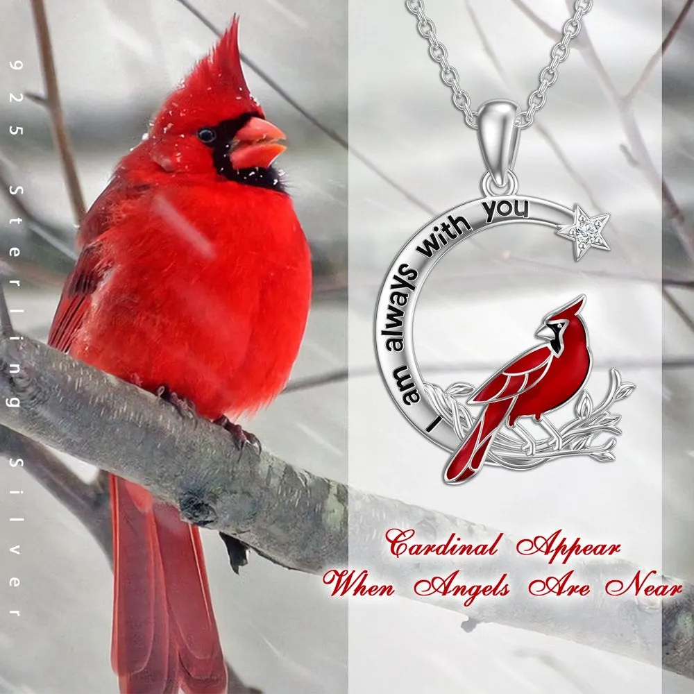 Cardinal Gifts for Women S925 Sterling Silver Cardinal Necklace for Women Cardinal Red Bird Pendant Necklaces ‘I Am Always With You’ Jewelry Gifts for Her Grandma Mom Birthday Anniversary