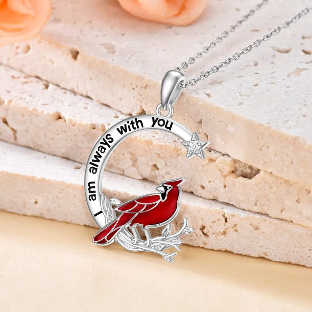 Cardinal Gifts for Women S925 Sterling Silver Cardinal Necklace for Women Cardinal Red Bird Pendant Necklaces ‘I Am Always With You’ Jewelry Gifts for Her Grandma Mom Birthday Anniversary