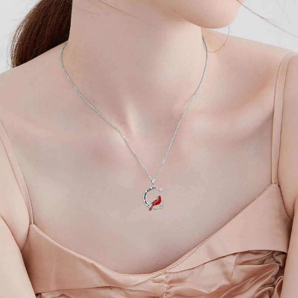 Cardinal Gifts for Women S925 Sterling Silver Cardinal Necklace for Women Cardinal Red Bird Pendant Necklaces ‘I Am Always With You’ Jewelry Gifts for Her Grandma Mom Birthday Anniversary