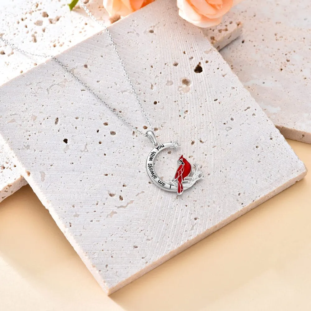 Cardinal Gifts for Women S925 Sterling Silver Cardinal Necklace for Women Cardinal Red Bird Pendant Necklaces ‘I Am Always With You’ Jewelry Gifts for Her Grandma Mom Birthday Anniversary