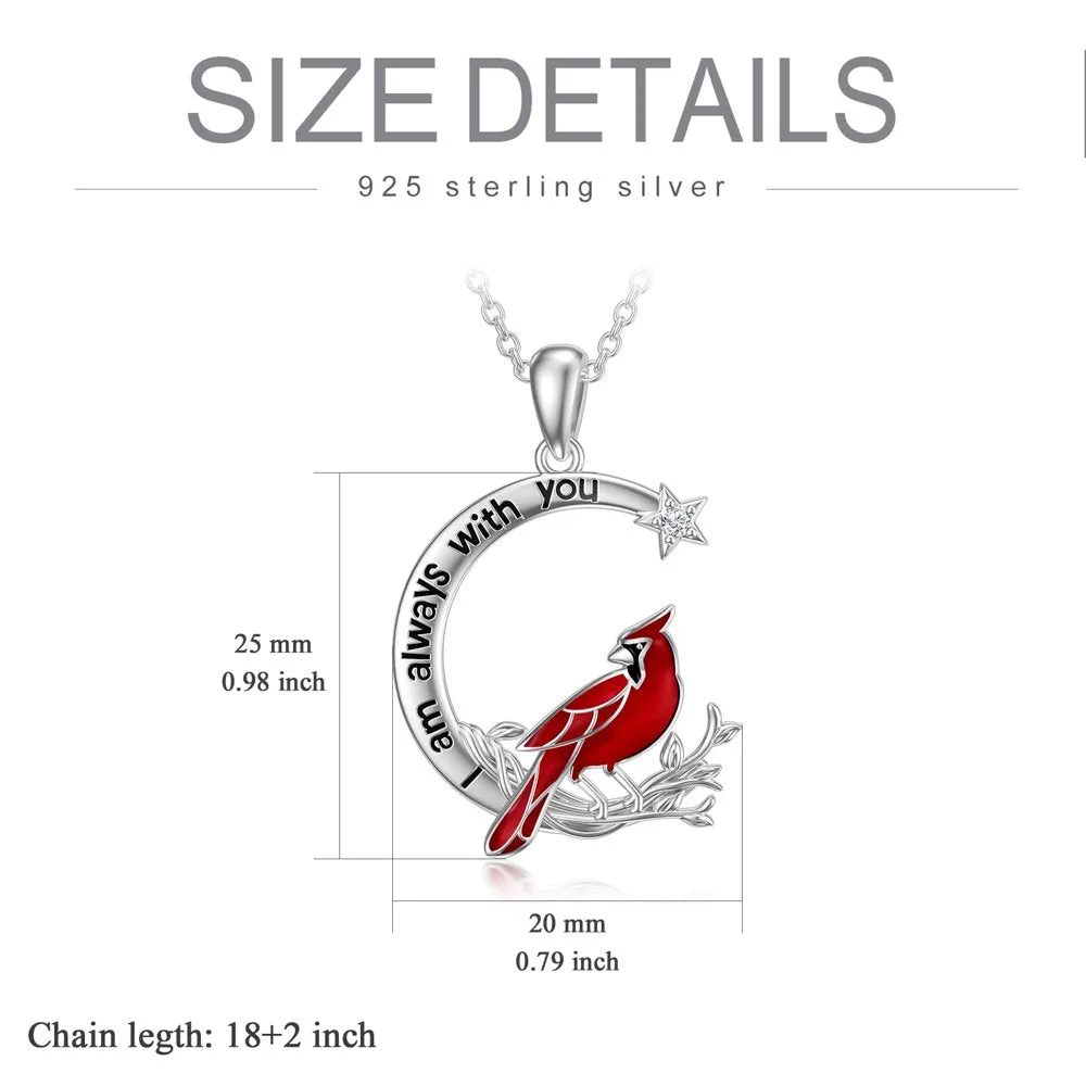 Cardinal Gifts for Women S925 Sterling Silver Cardinal Necklace for Women Cardinal Red Bird Pendant Necklaces ‘I Am Always With You’ Jewelry Gifts for Her Grandma Mom Birthday Anniversary