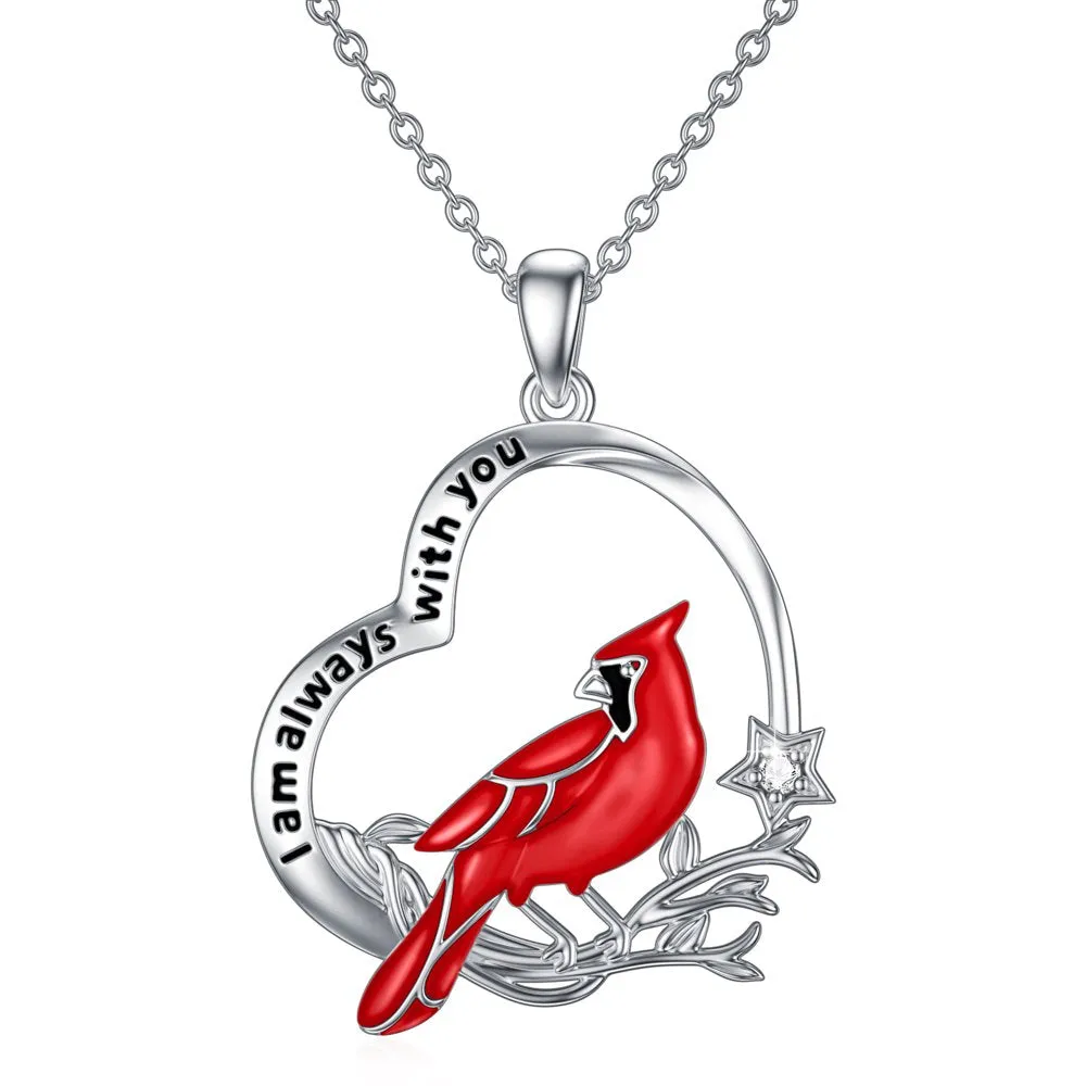 Cardinal Gifts for Women S925 Sterling Silver Cardinal Necklace for Women Cardinal Red Bird Pendant Necklaces ‘I Am Always With You’ Jewelry Gifts for Her Grandma Mom Birthday Anniversary