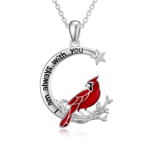 Cardinal Gifts for Women S925 Sterling Silver Cardinal Necklace for Women Cardinal Red Bird Pendant Necklaces ‘I Am Always With You’ Jewelry Gifts for Her Grandma Mom Birthday Anniversary