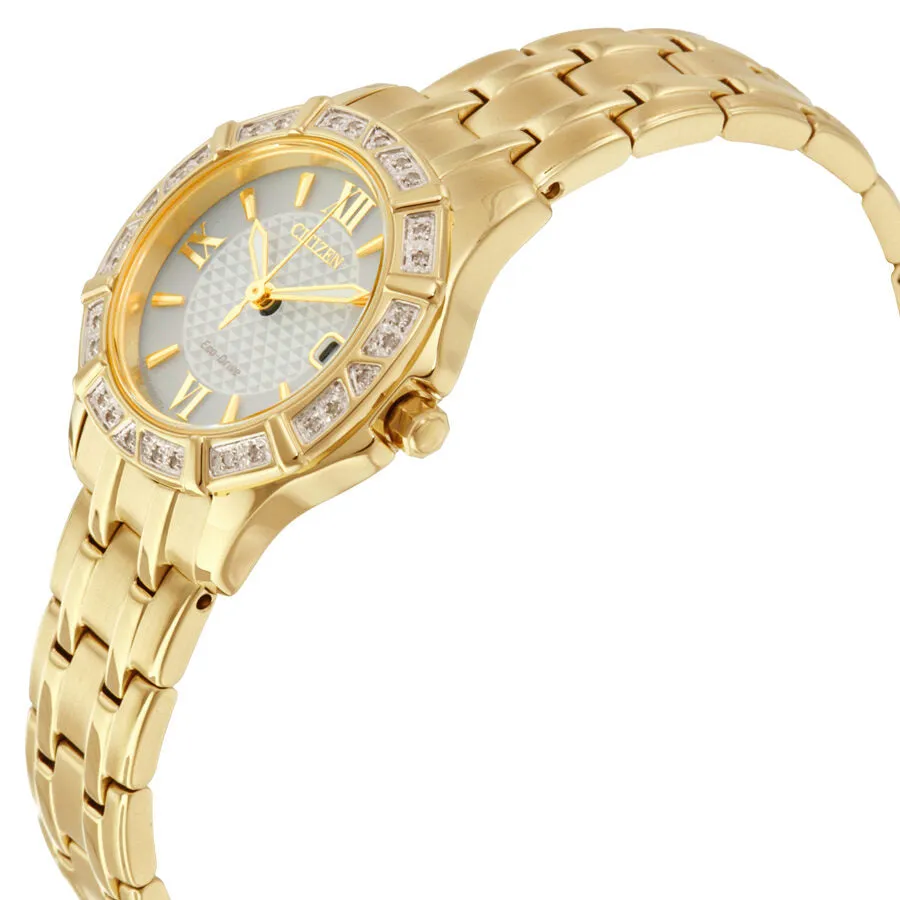 Citizen Diamond Silver Dial Yellow Gold-tone Ladies Watch EW2362-55A