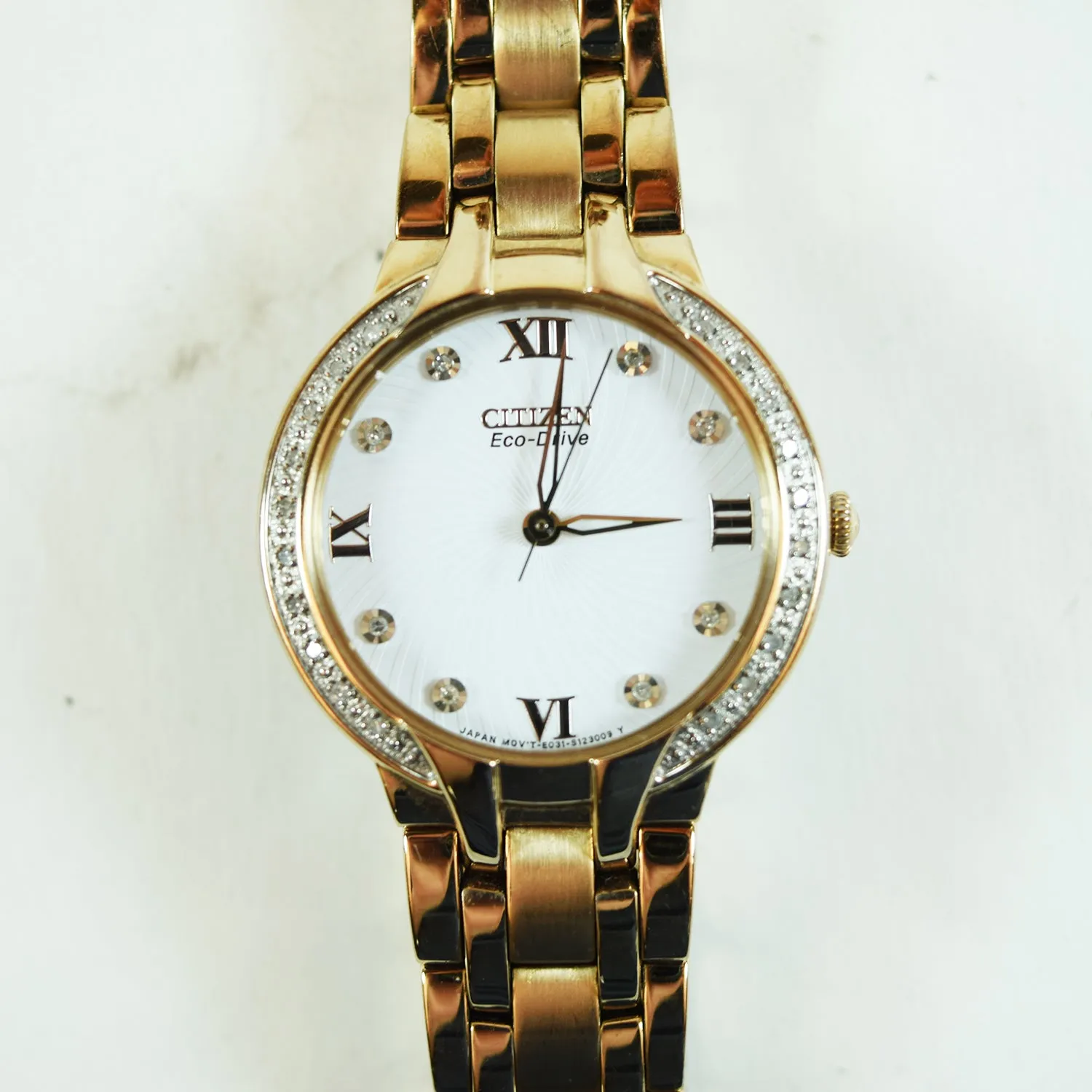 Citizen Eco-Drive White Diamond Bella Rose Gold Tone Watch