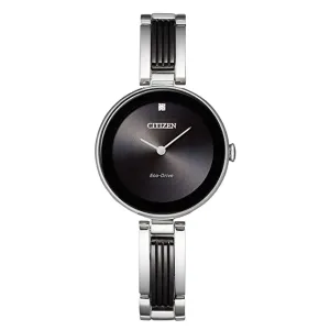Citizen Womens Eco-Drive Axiom Black Dial Silver-Tone Bangle Watch - EX1538-50E