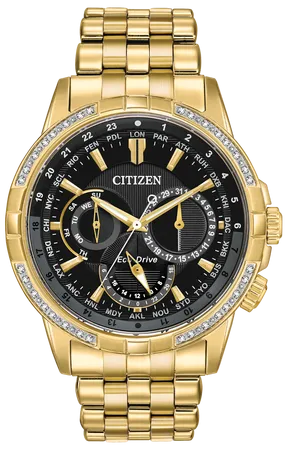Citizen World Time Diamond Set Gold Men's Watch BU2082-56E