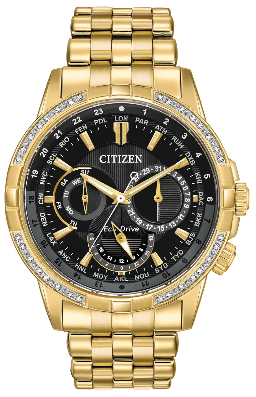 Citizen World Time Diamond Set Gold Men's Watch BU2082-56E