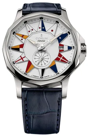 Corum Admiral Legend 42 Automatic Stainless Steel White Dial Blue Leather Strap Date Mens Watch 395.101.20/0F03 AA12