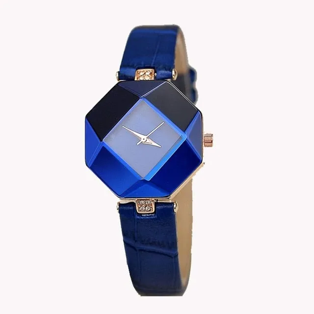 Crystal Leather Quartz Wristwatch  for Ladies