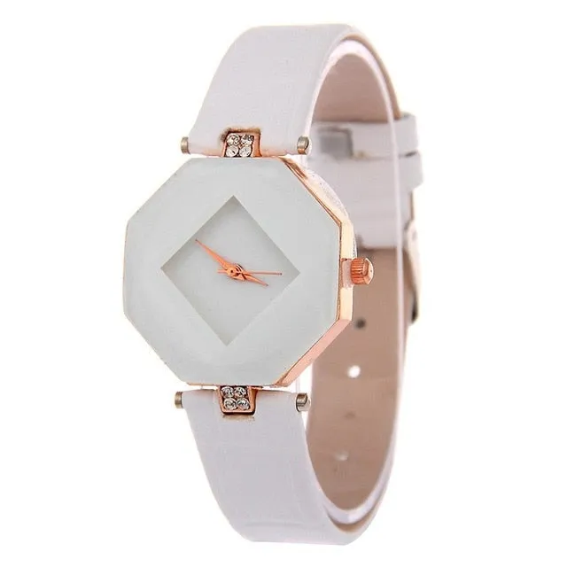 Crystal Leather Quartz Wristwatch  for Ladies