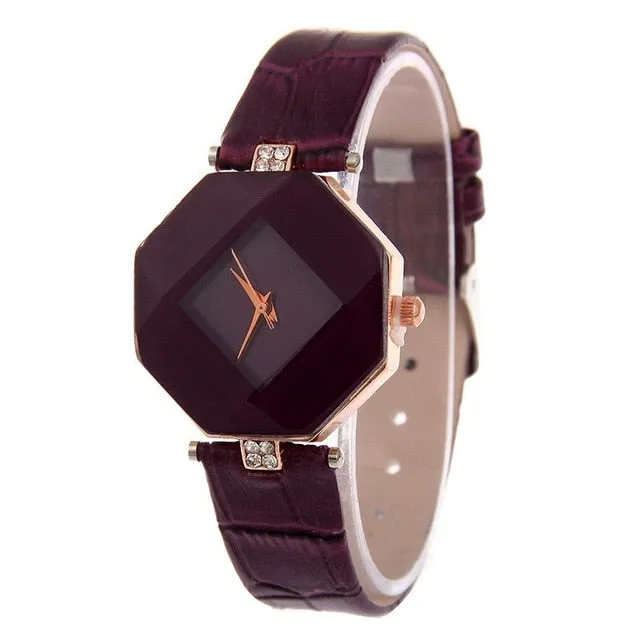 Crystal Leather Quartz Wristwatch  for Ladies