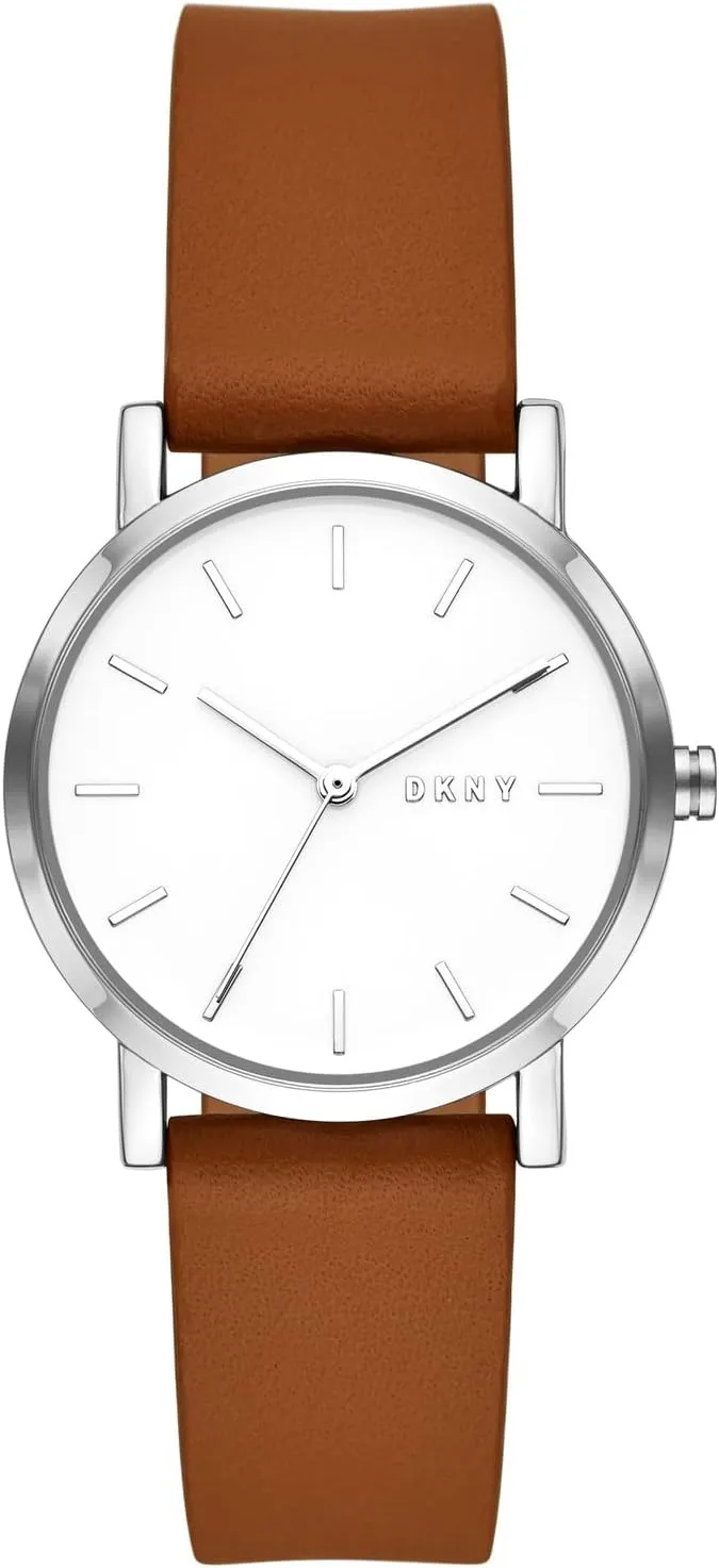 DKNY Women's Soho Quartz Metal and Leather Dress Watch, Color: Silver, Brown (Model: NY9202)