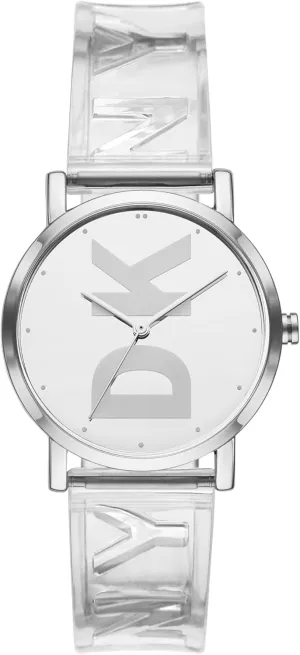 DKNY Women's Soho Quartz Metal and Silicone Casual Watch, Color: Silver, Clear (Model: NY9206)