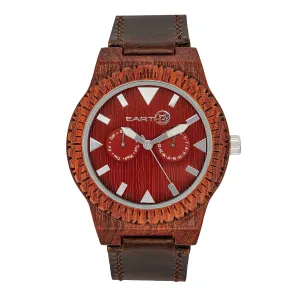Earth Wood Hyperion Leather-Band Watch w/Day/Date - Red