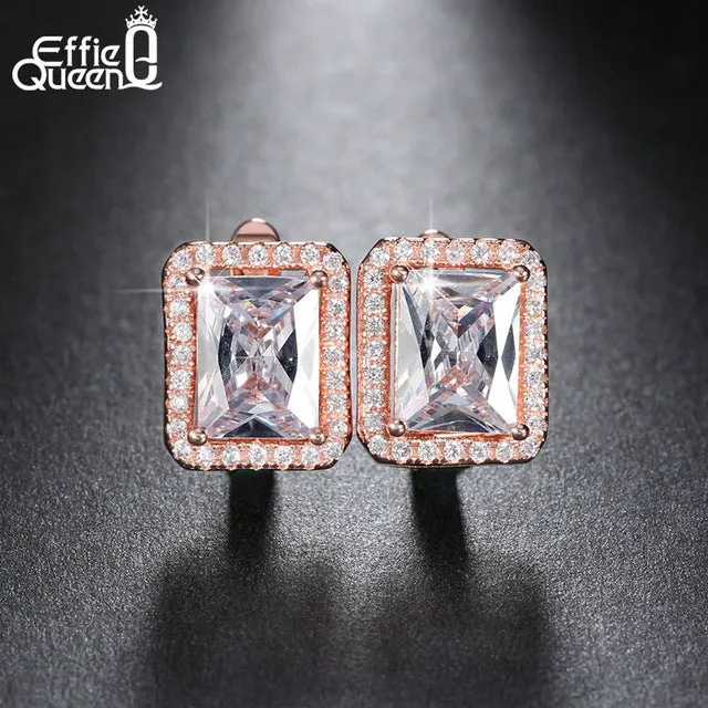 Effie Queen New Arrival 1.8 ct Rectangle Cubic Zirconia Earring Stud For Women Best Christmas Earring Gift 3 Colors Choices DE95
