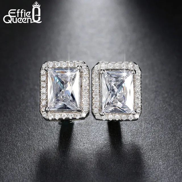 Effie Queen New Arrival 1.8 ct Rectangle Cubic Zirconia Earring Stud For Women Best Christmas Earring Gift 3 Colors Choices DE95